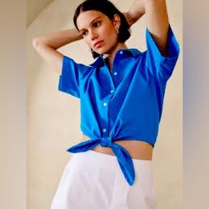 Banana Republic Poplin Tie-Front Cropped Shirt & High-Waisted Short Set